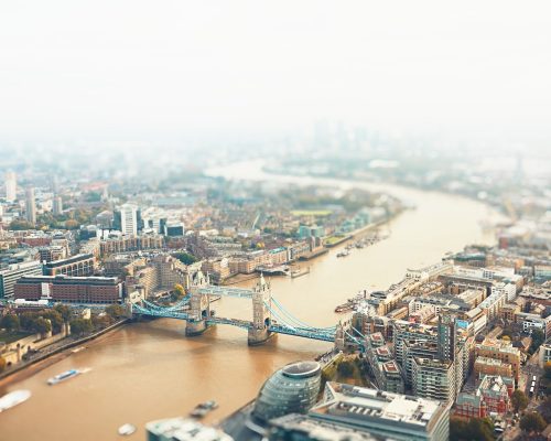 London skyline with Tower bridge, The United Kingdom of Great Britain and Northern Ireland - tilt shift