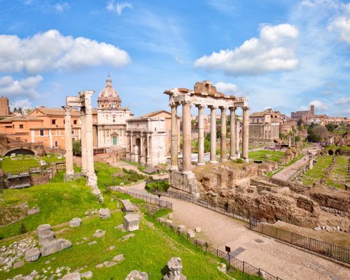 Roman Forum ancient ruins in Rome, Italy